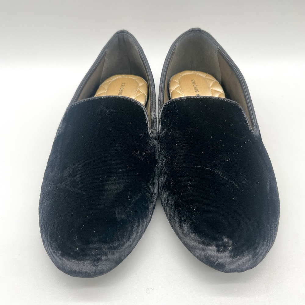 Birdies Womens 9 The Starling Smoking Slipper Loafers Black Velvet Flats Preppy